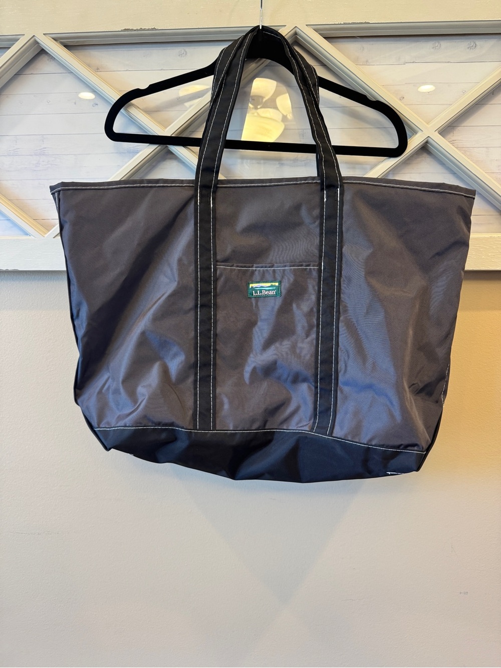 LL Bean Everyday Lightweight Tote Black & Gray Zipper Double Handle Nylon